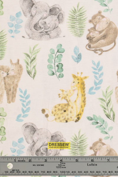 Animal Hugs Flannelette White / Multi