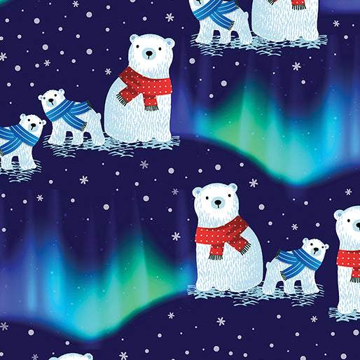 Arctic Friends Northern Lights By Kanvas For Benartex Digitally Printed Navy