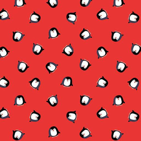 Arctic Friends Playful Penguins By Kanvas For Benartex Digitally Printed Red