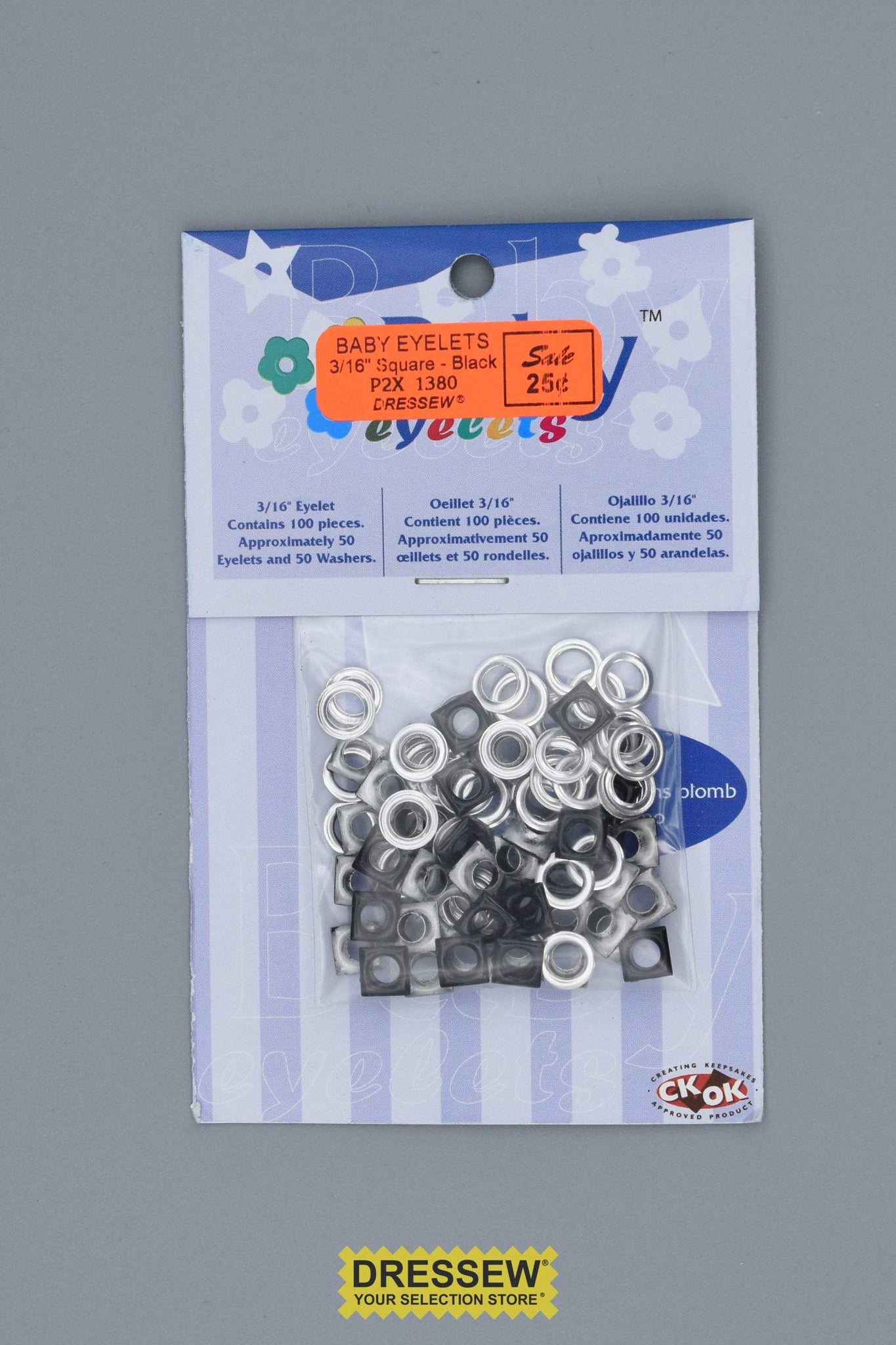 Baby Eyelets 3/16" Square Black