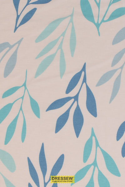 Bamboo Leaves Lycra White / Blue