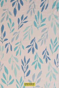 Bamboo Leaves Lycra White / Blue