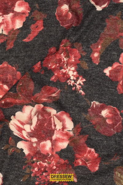 Brushed Floral Jersey Coal / Wine