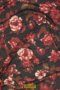 Brushed Floral Jersey Coal / Wine