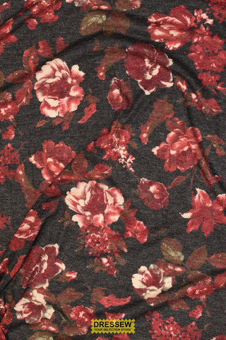 Brushed Floral Jersey Coal / Wine