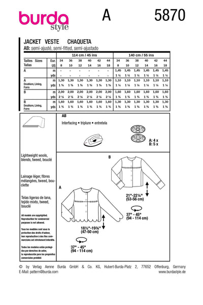 Burda - 5870 Misses' Jacket