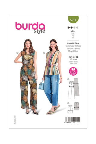 Burda - 5914 Sleeveless Jumpsuit and Blouse with Elastic Waist