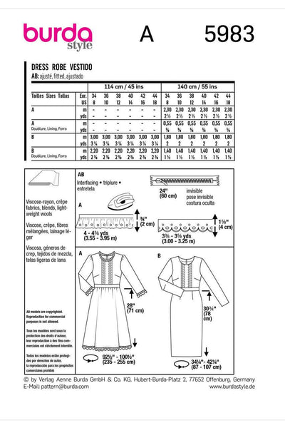 Burda - 5983 Misses' Dress with Wide or Narrow Skirt