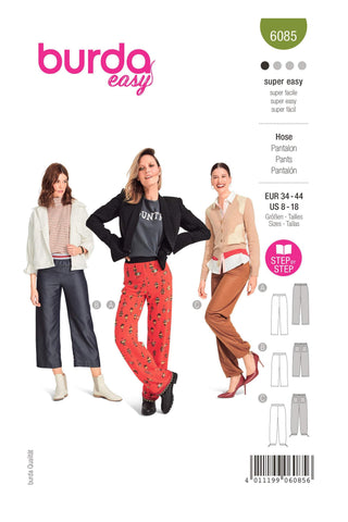 Burda - 6085 Straight Leg Pants / Trousers with Stretch Waistband