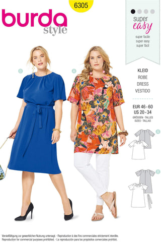 Burda - 6305 Top and Dress - Pleats at Neckline - A-Line