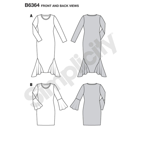 Burda - 6364 Long Dress with Side Godets - Shirt Dress with Sleeve Flounces