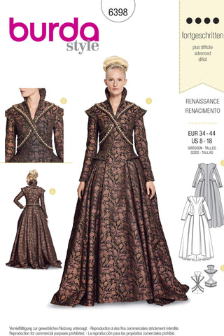 Burda - 6398 Renaissance - Long, Festive Dress with a Full Skirt