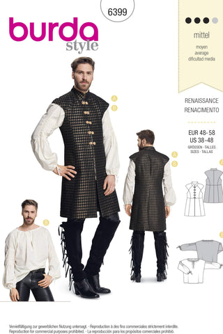 Burda - 6399 Renaissance - Long Vest/Waistcoat and Shirt For Men