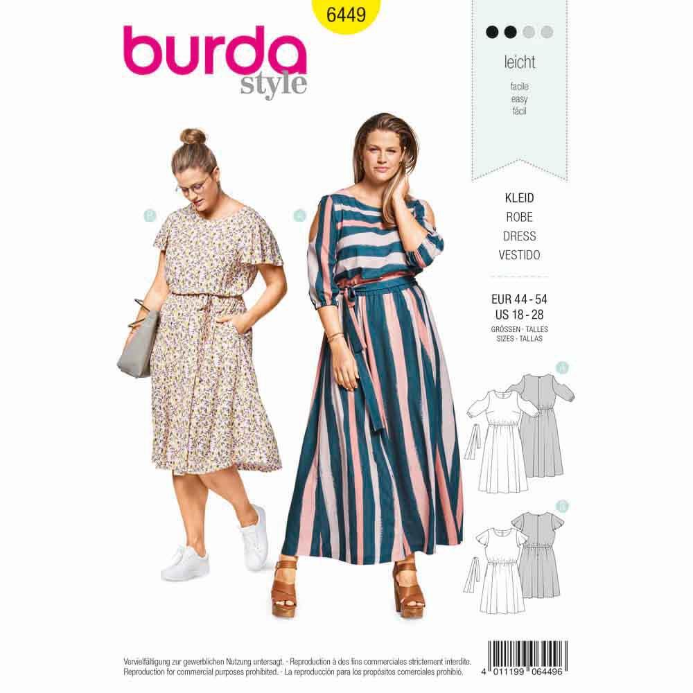 Burda - 6449 Summer Dress with Elastic Casing - Cut-Out-Sleeves - Wing Sleeves