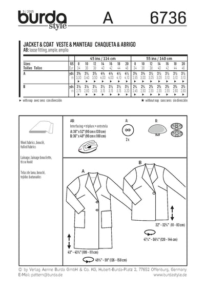 Burda - 6736 Ladies Jacket/Coat