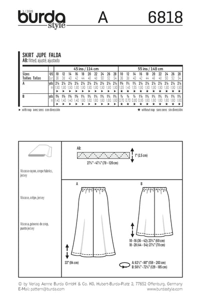 Burda - 6818 Ladies Skirt