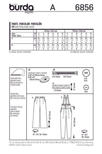 Burda - 6856 Ladies Pants Young
