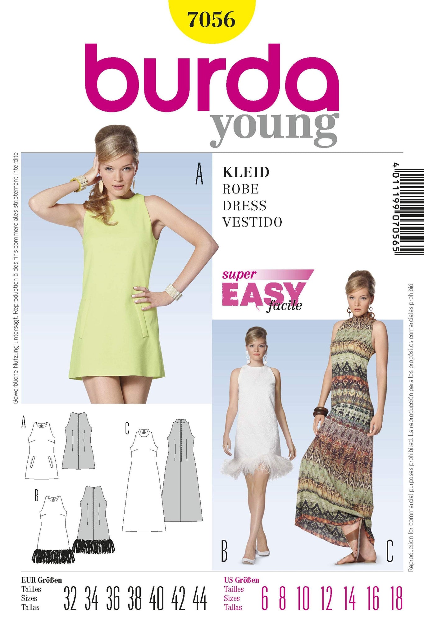 Burda - 7056 Ladies Dress-Young