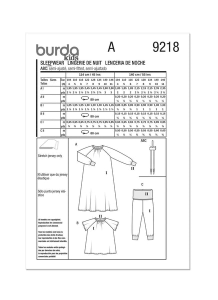 Burda - 9218 Children's Sleepwear