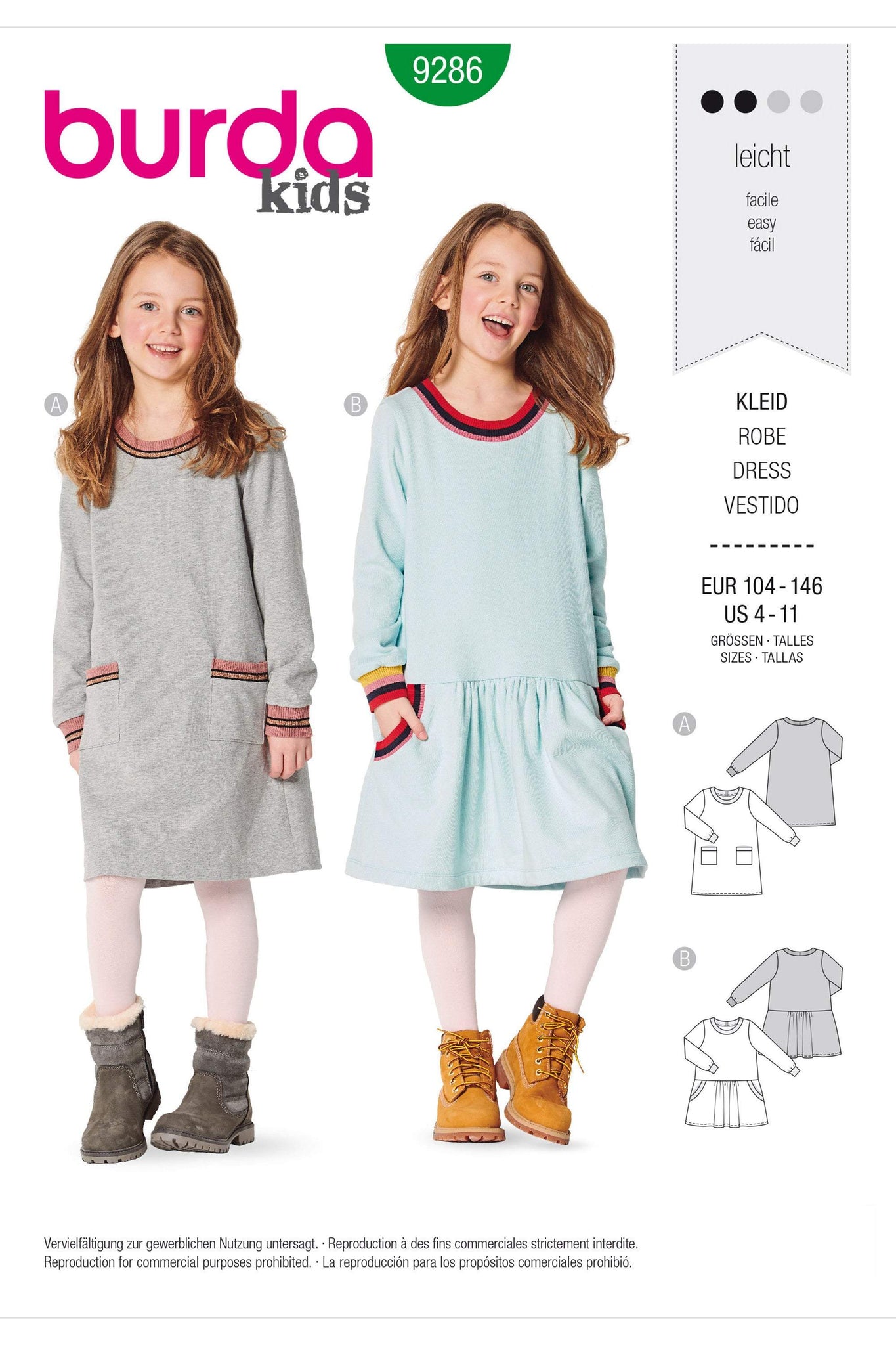 Burda - 9286 Children's Dresses – Shirtdress With Band Finishing