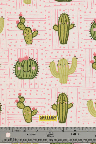 Cacti Flannelette White / Green