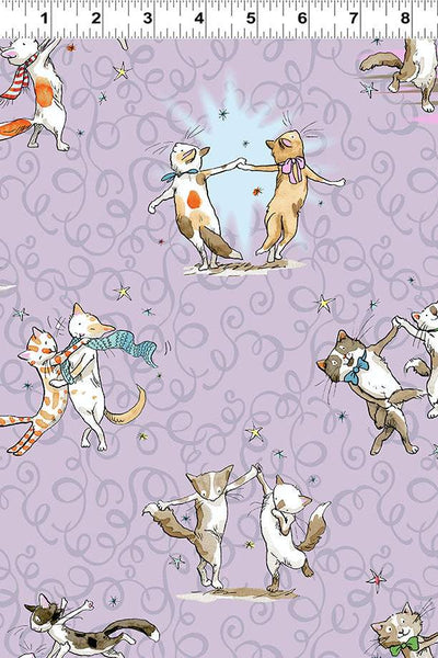 Clothworks Having A Ball Dancing Cats Lilac