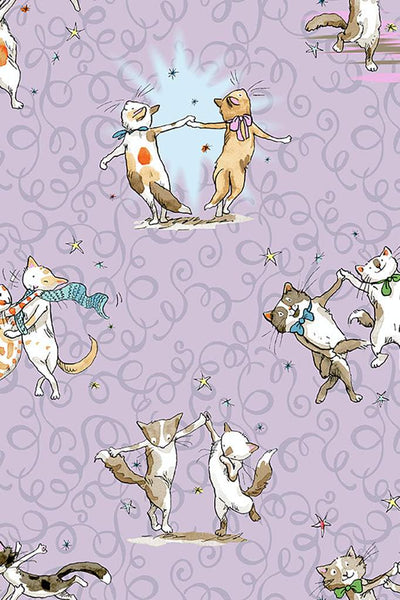 Clothworks Having A Ball Dancing Cats Lilac