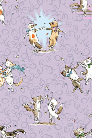 Clothworks Having A Ball Dancing Cats Lilac