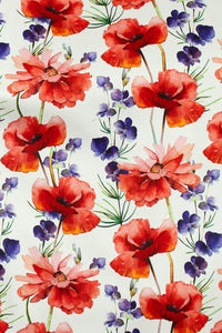 Digital Floral Sateen White / Red / Purple