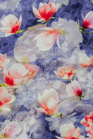 Digital Magnolia Linen Blend Periwinkle / Coral