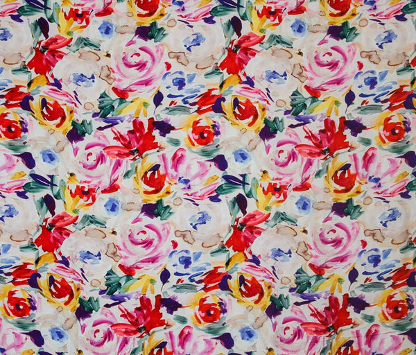 Digital Painted Roses Crepe White / Multi