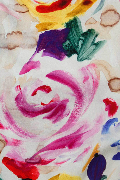 Digital Painted Roses Crepe White / Multi