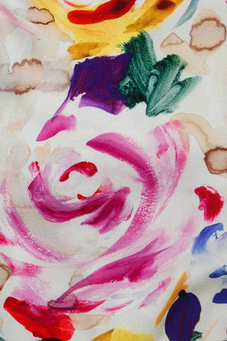 Digital Painted Roses Crepe White / Multi