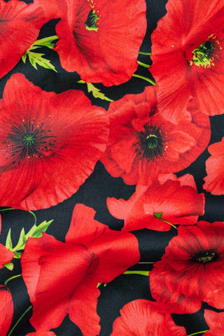 Digital Poppy Sateen Navy / Red