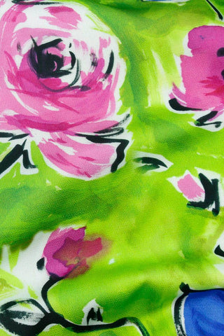 Digital Roses Bubble Satin Lime / Pink / Royal