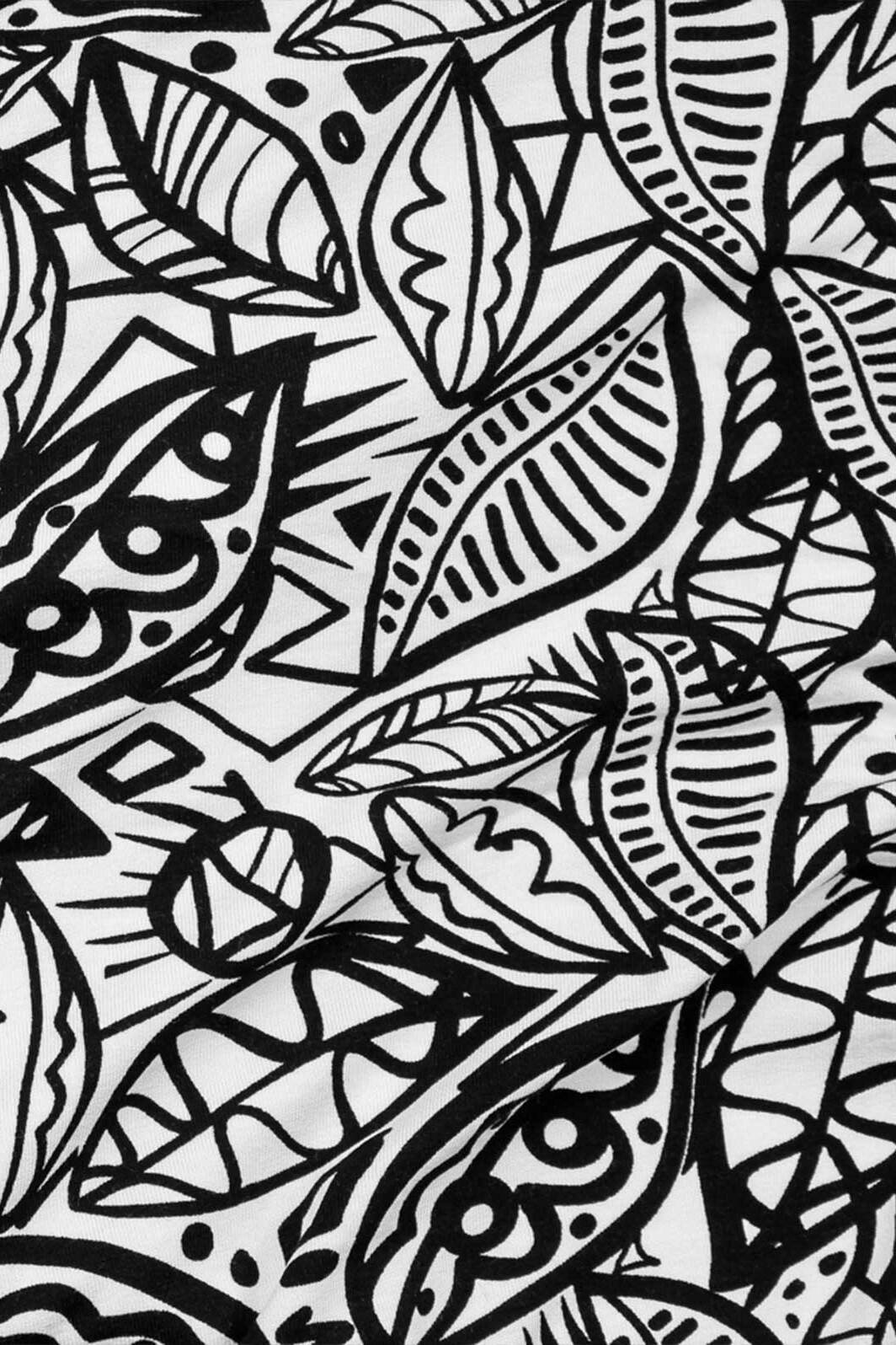 Doodle Leaves Lycra Jersey White / Black