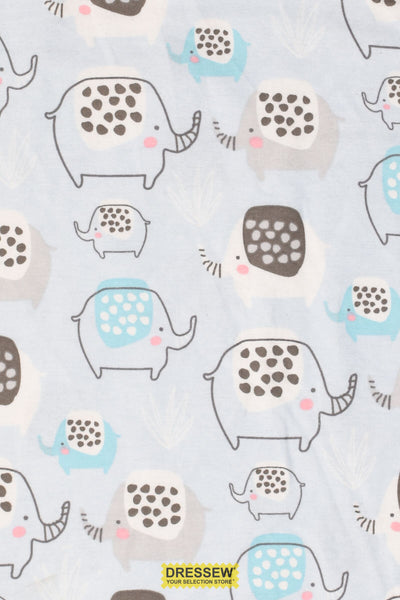 Elephant Art Flannelette Sky / Multi