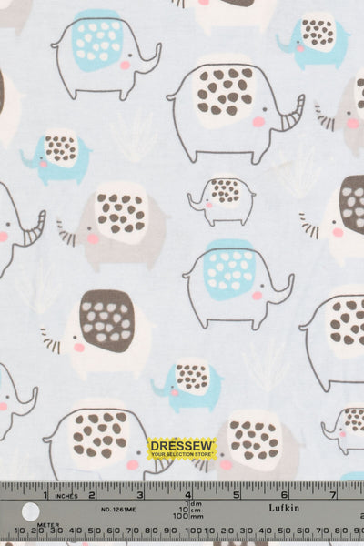 Elephant Art Flannelette Sky / Multi