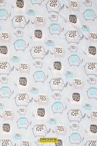 Elephant Art Flannelette Sky / Multi