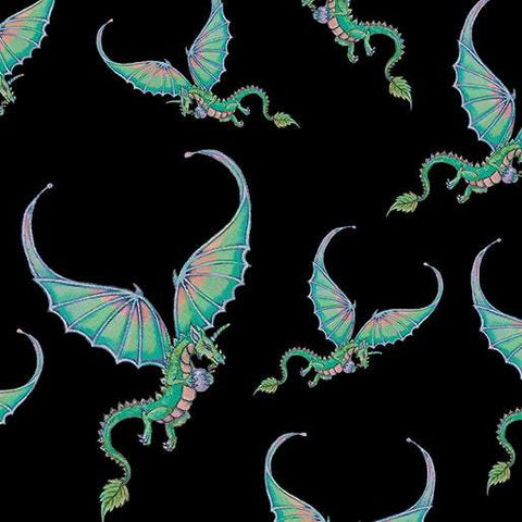 Fairy Enchantment Dragons By Donna Antonucci For Benartex Digitally Printed Black