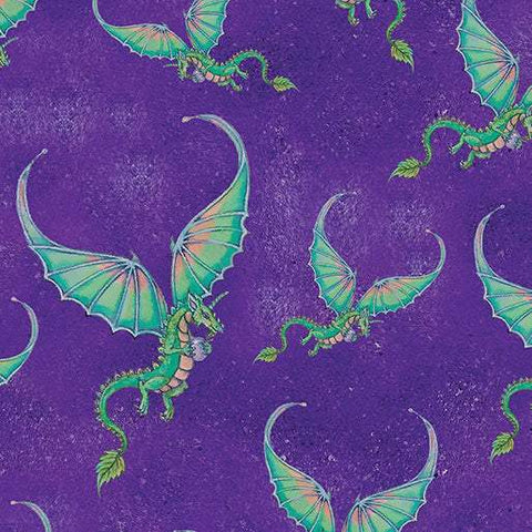 Fairy Enchantment Dragons By Donna Antonucci For Benartex Digitally Printed Purple