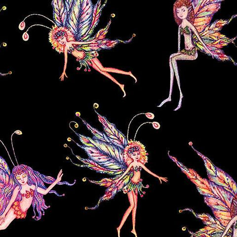 Fairy Enchantment Fairies By Donna Antonucci For Benartex Digitally Printed Black