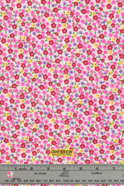 Floral Flannelette White / Pink