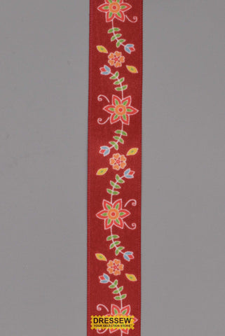 Floral Satin Ribbon 22mm (7/8") #5 Burgundy