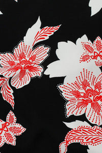 Floral Stamp Voile Black / Ecru / Red