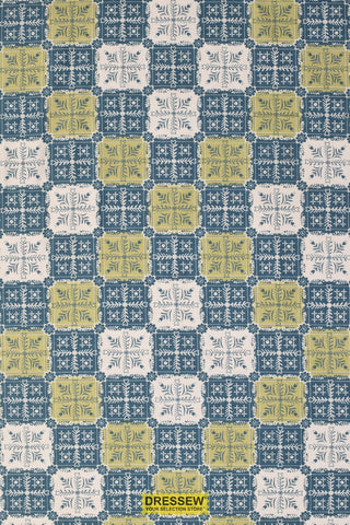 Folk Squares Flannelette Blue / White