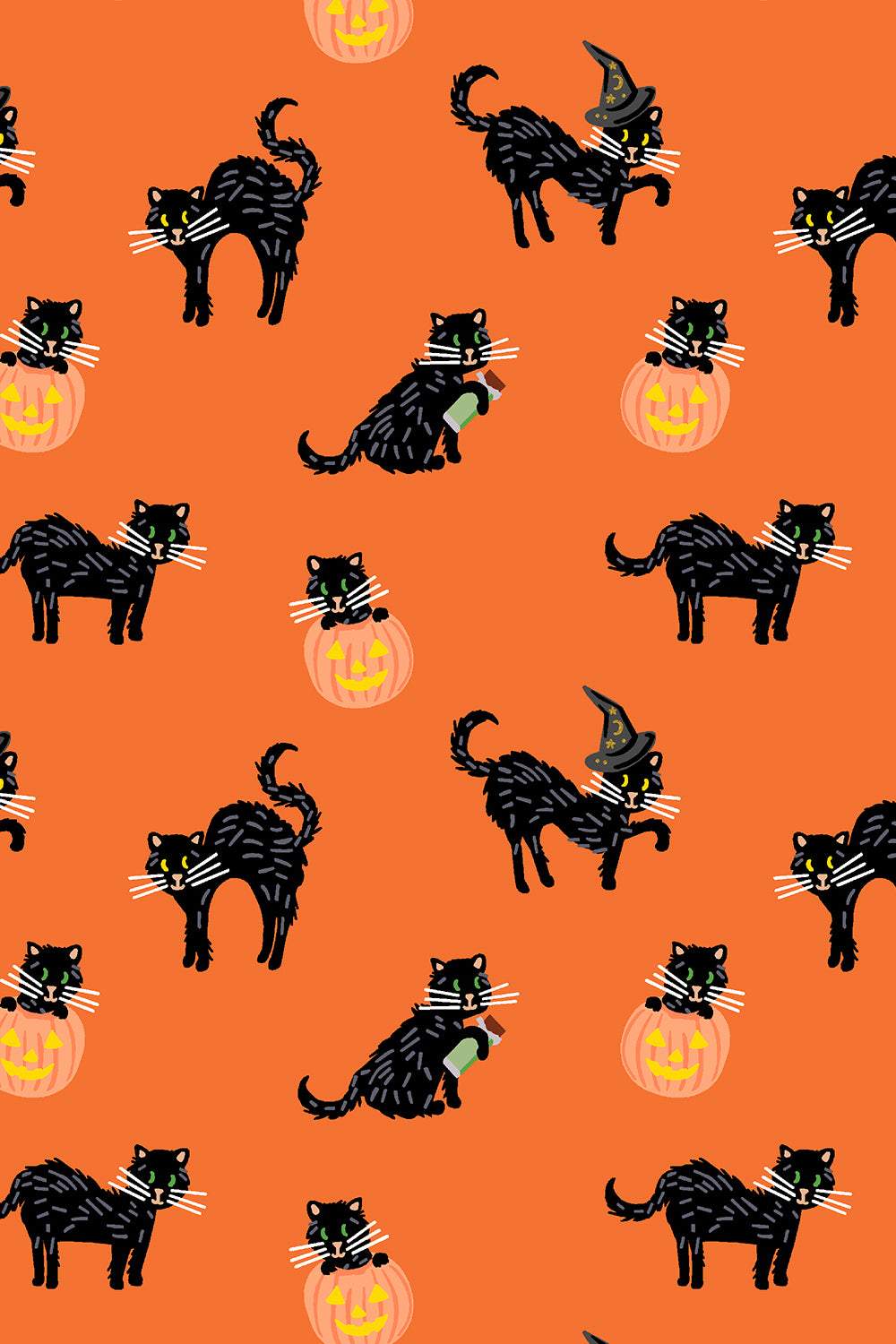 Halloween Black Cat By Rifle Paper Co. For Cotton + Steel Fabrics Orange