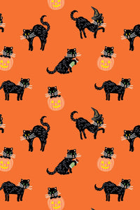 Halloween Black Cat By Rifle Paper Co. For Cotton + Steel Fabrics Orange