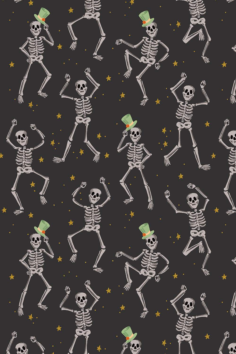Halloween Skeletons By Rifle Paper Co. For Cotton + Steel Fabrics Metallic Gold / Black