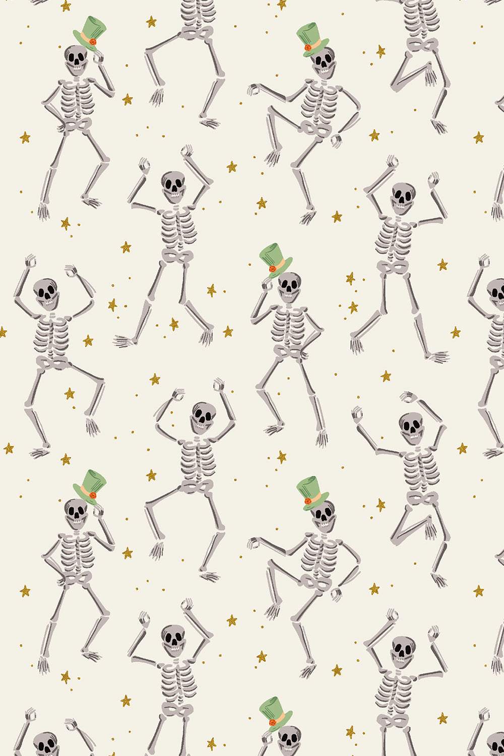 Halloween Skeletons By Rifle Paper Co. For Cotton + Steel Fabrics Metallic Gold / Cream